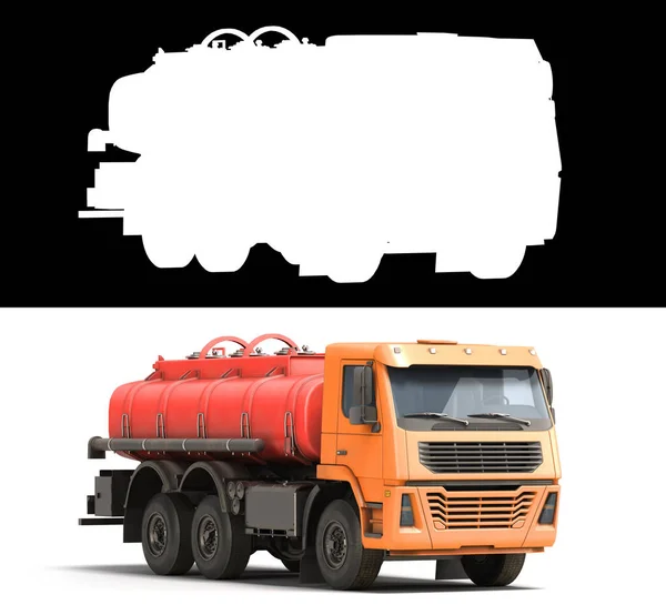 タンクトラックのパースペクティブビュータンカートラックアルファと白の車の3Dレンダリング — ストック写真