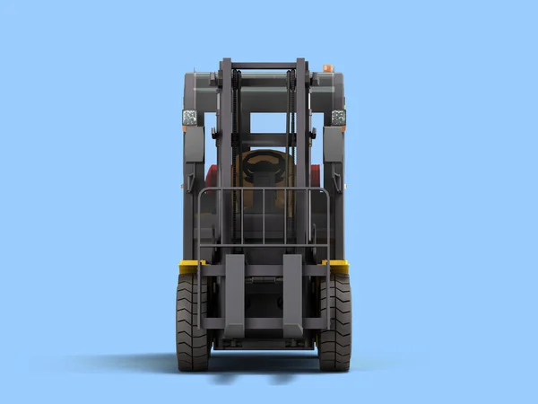 叉车装载机前侧视图蓝底工业车辆概念3D渲染 — 图库照片