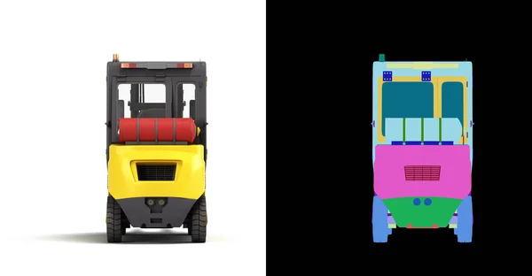 叉车装载机后视镜工业车辆概念3D渲染白色与有色 — 图库照片