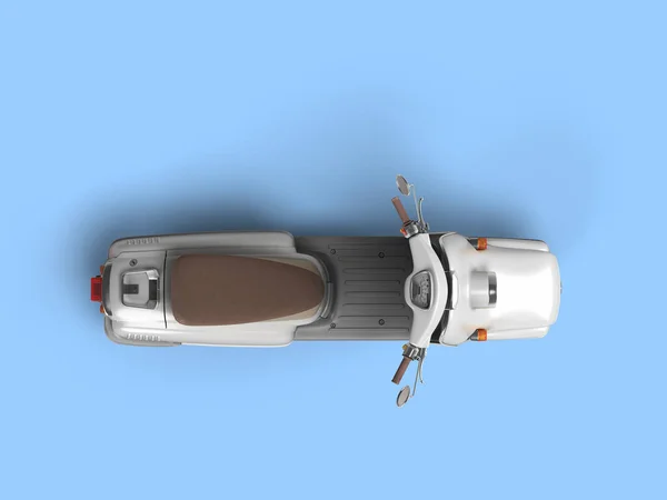 白色复古滑板车个人交通工具 顶视图3D蓝色背景渲染 — 图库照片