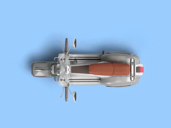 白色复古滑板车个人交通工具顶视图3D蓝色背景渲染 — 图库照片