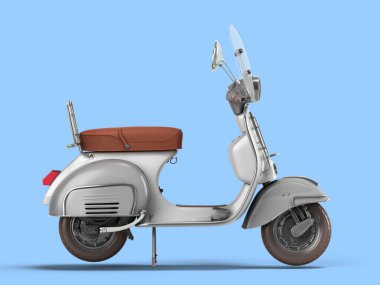 İşlemler için beyaz retro scooter kişisel taşımacılık sağ görünüm mavi arkaplan 3D render