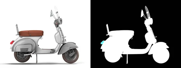 白色复古滑板车个人交通为繁忙的权利观点3D渲染白色与阿尔法 — 图库照片