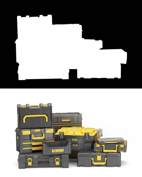 Set Professionsl Tools Cases Render Whiite Alpha — Stock Photo, Image