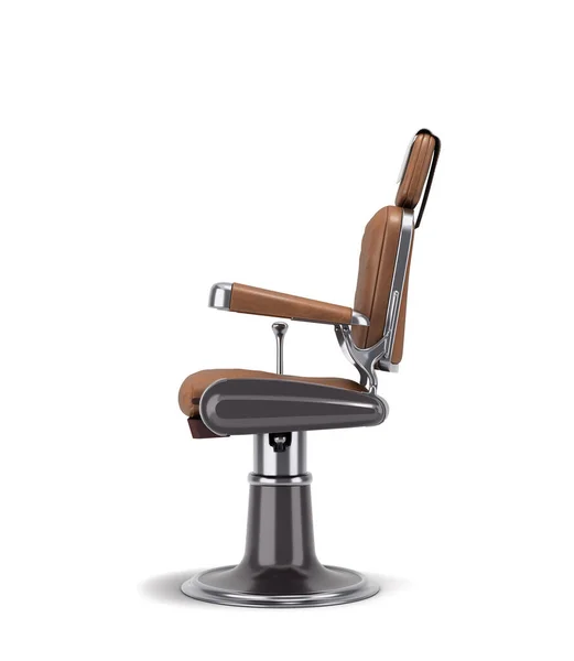 Cadeira Barbeiro Couro Com Inserções Cromo Visão Esquerda Renderização Branco — Fotografia de Stock