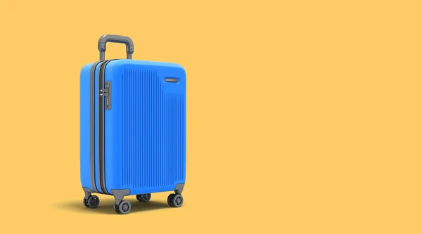 Büyük Plastik Seyahat Valizi Şifreli Kilit Tekerlek Perspektifli Sarı Renkte — Stok fotoğraf
