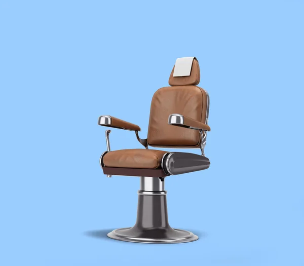 Leather Barber Chair Chrome Inserts Perspectiva View Render Blue Background — Stock Photo, Image