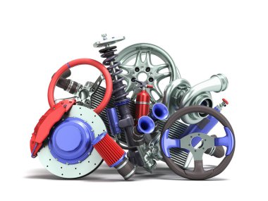 Beyaz üzerinde iç bileşenleri 3d renyer ayarlamak için özel yedek parçalar kümesi