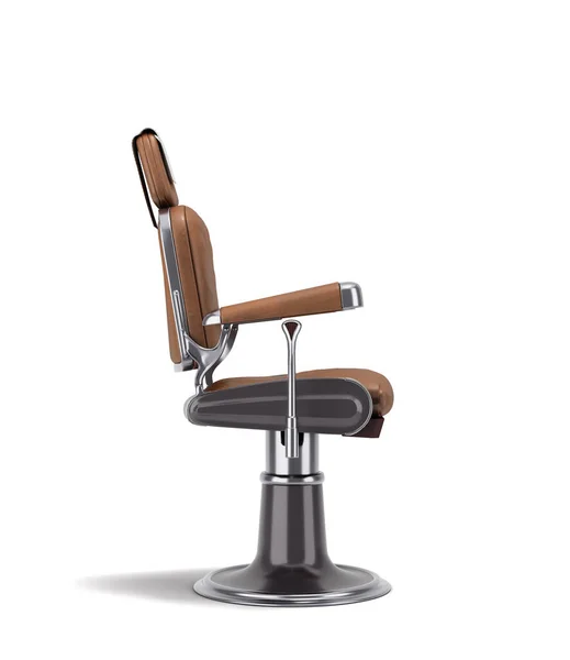 Leather Barber Chair Chrome Inserts Right View Render White — Stock Photo, Image