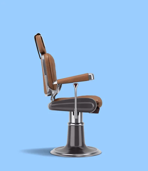 Cadeira Barbeiro Couro Com Inserções Cromo Visão Direita Renderização Azul — Fotografia de Stock