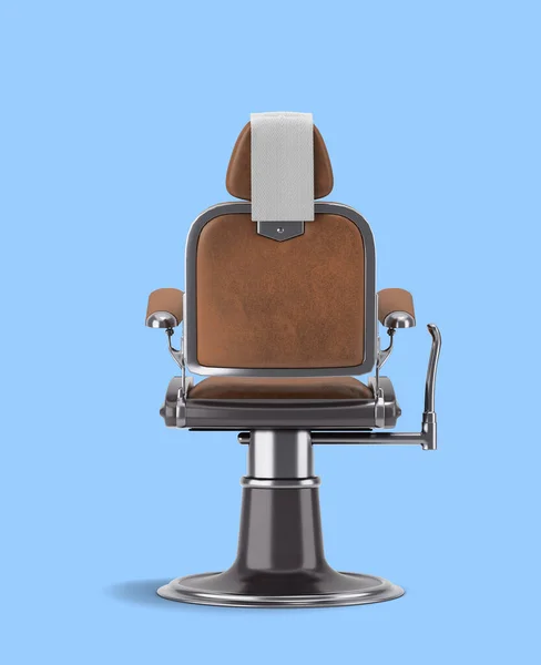 leather barber chair with chrome inserts back view 3d render on blue