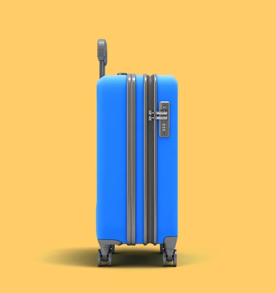 大きなプラスチック旅行スーツケース付きコンビネーションロックとホイール右ビュー3Dレンダリング上黄色 — ストック写真