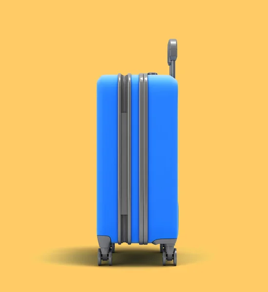 大きなプラスチック旅行スーツケース付きコンビネーションロックとホイール左ビュー3 Dレンダリング上黄色 — ストック写真