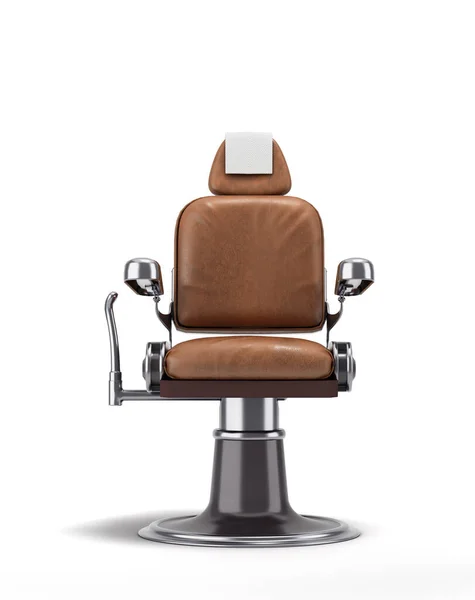Lederen Kappersstoel Met Chromen Inzetstukken Vooraanzicht Weergave Wit Stockfoto