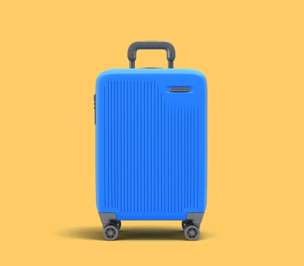 Büyük Plastik Seyahat Valizi Şifreli Kilit Tekerlekler Önden Boyutlu Sarı — Stok fotoğraf