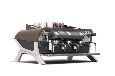 yeni profesyonel kahve makinesi perspektifi görünümü beyaz üzerine 3D görüntüleme