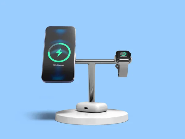 Spritphone Smartwatch Görüşlü Kablosuz Cihaz Şarj Cihazı Mavi Üzerine Görüntüleme — Stok fotoğraf