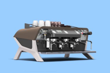 Yeni profesyonel kahve makinesi perspektifi görünümü mavi üzerine 3D görüntüleme