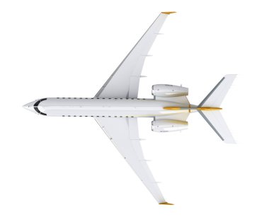 Yeni yolcu uçağı üst görünüm seyahat konsepti 3D görüntüleme beyaz üzerine