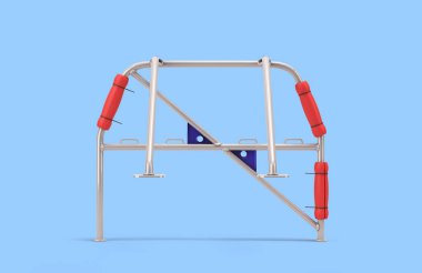 Arka vagon gövdesi için çelik çerçeve yükselticisi. Mavi renkte 3D rendeleme