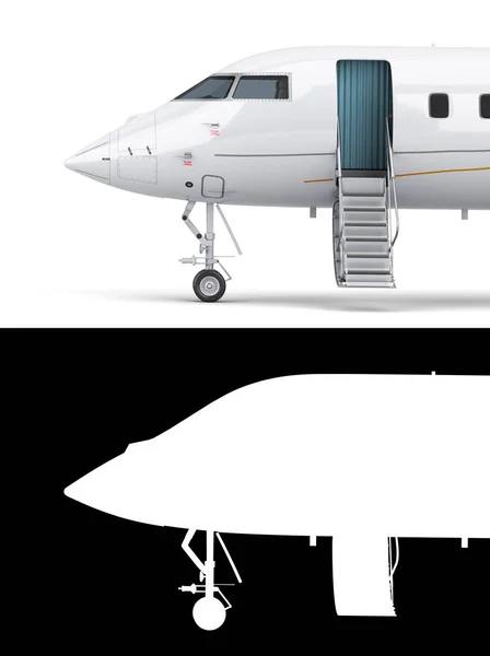 新型敞着门的客机旅行概念3D用 表示白色 — 图库照片