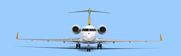 新しい旅客機フロントサイドビュートラベルコンセプト3Dレンダリング青 — ストック写真