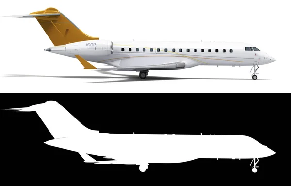 오른쪽에서 수있는 새로운 비행기 알파와 흰색에 렌더링 — 스톡 사진