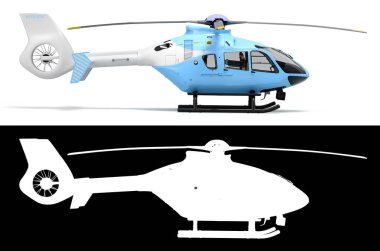Hava taşımacılığı için çok amaçlı yolcu helikopteri sağ görüş 3D görüntüleme alfa ile beyaz üzerine