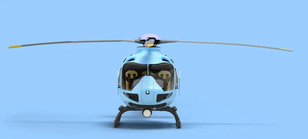 Helicóptero Passageiros Multiúso Para Transporte Aéreo Vista Frontal Render Azul — Fotografia de Stock