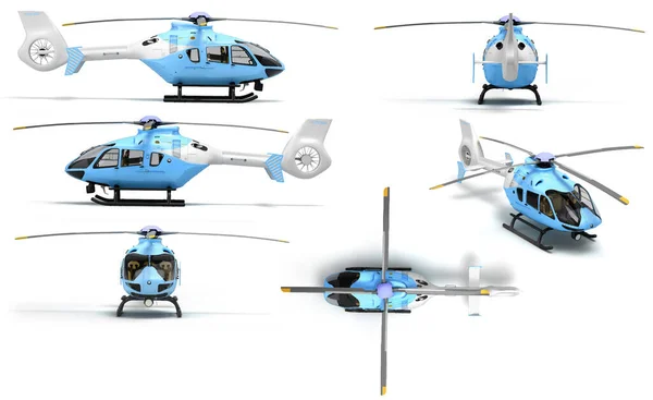 Conjunto Helicóptero Passageiros Multiúso Para Transporte Aéreo Render Branco — Fotografia de Stock