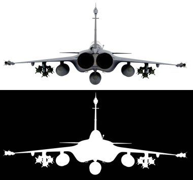 Avcı uçağının geri görüşü 3D alfa ile beyaza çevriliyor.