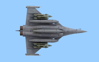 Avcı uçağının alttaki görüntüsü 3D mavi renkte