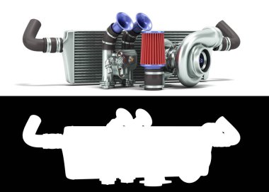 Dahili bileşenleri ayarlamak için özel yedek araba parçaları seti 3d alfa ile beyaz render