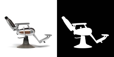 Krom işlemeli siyah deri berber koltuğu sağ görünüm 3D görüntüyü alfa ile birleştirin