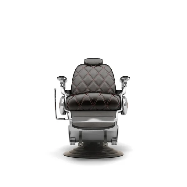 Retro Black Leather Barber Chair Chrome Inserts Flront View Render — Stock Photo, Image
