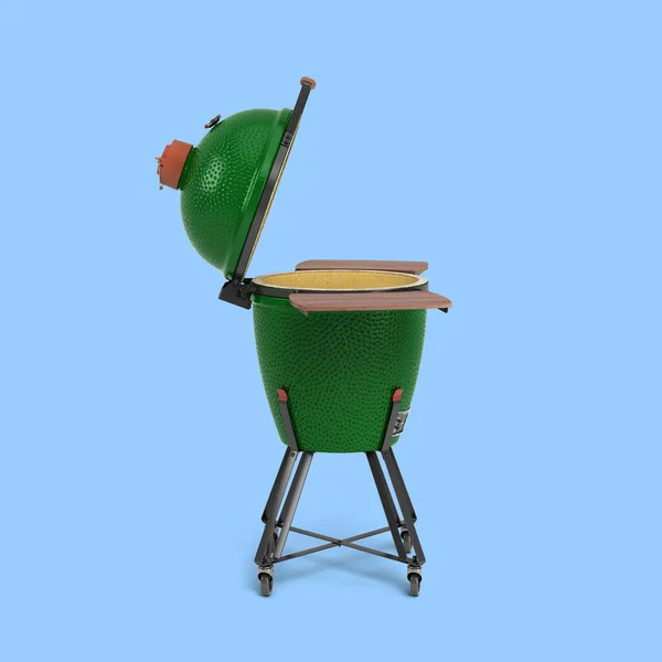 Barbecue Couleur Verte Avec Couvercle Bbq Grill Pour Préparer Des — Photo