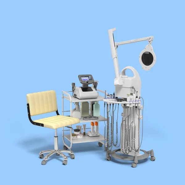 Dermatology and cosmetology clinic equipment  3d illustration on blue