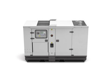 Acil elektrik gücü için mobil dizel jeneratör. Üst görünüm 3D görüntüleme.
