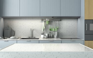 Açık mutfak 3D sunum için mermer podyum