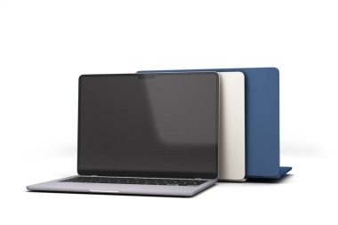 yeni farklı renkte Screan dizüstü bilgisayar sunumu beyaz üzerine 3D sunum