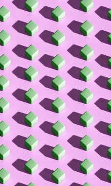 Beyaz küplerin ışık yüzeyine uzun gölgeler bıraktığı modern soyut desen. Geçmişler, dokular ve çağdaş tasarım projeleri için mükemmel. Desen