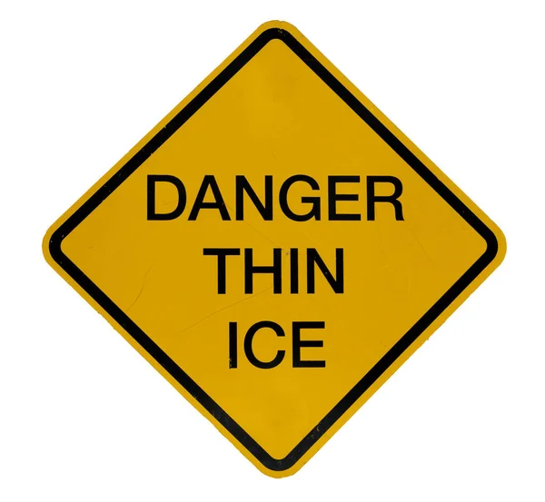 Gefährliches Dünnes Eisschild Das Mit Abgesplitterter Farbe Verwittert Ist Auf — Stockfoto