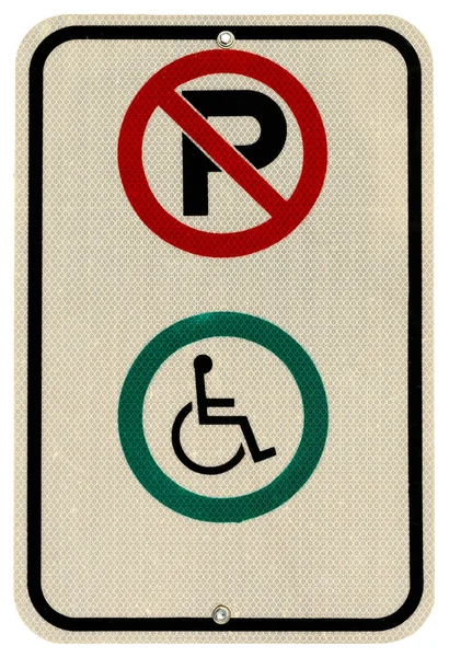 Kein Parkschild Einer Behindertenzone Mit Kleinen Mängeln Lack Und Zwei — Stockfoto