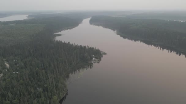 Orman Gölün Üzerinde Orman Dumanıyla Kaplanmış Bir Havadan Sahnenin Ürkütücü — Stok video