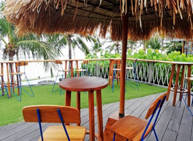 Wood furnitures placed on the balcony