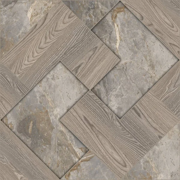 İç seramik duvarlar ve döşeme döşemeleri için kullanılan ahşap ve mermer desenli döşeme. Tahta ve mermer dokuları olan geometrik moda çizimi. modern seramik mozaik.