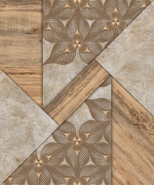 Geometrik dekorasyon. İç seramik duvarlar ve döşeme döşemeleri için kullanılan ahşap ve mermer desenli desen. Modern mermer mozaik, soyut arkaplan, duvar kağıdı.