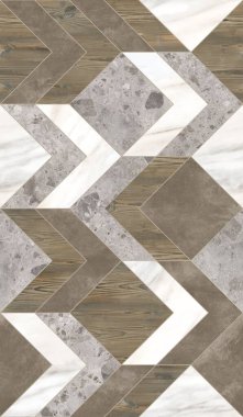 Geometrik dekorasyon. İç seramik duvarlar ve döşeme döşemeleri için kullanılan ahşap ve mermer desenli desen. Modern mermer mozaik, soyut arkaplan, duvar kağıdı.