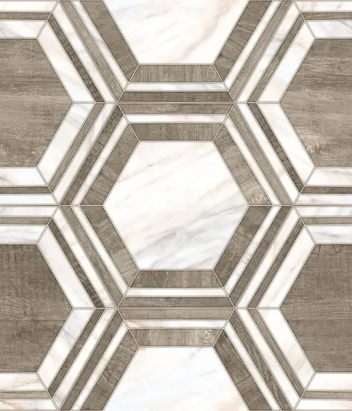 Geometrik dekorasyon. İç seramik duvarlar ve döşeme döşemeleri için kullanılan ahşap ve mermer desenli desen. Modern mermer mozaik, soyut arkaplan, duvar kağıdı. Altıgen döşeme.  