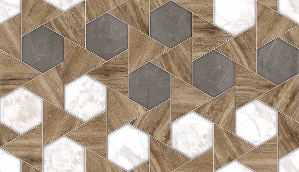   Geometrik dekorasyon. İç seramik duvarlar ve döşeme döşemeleri için kullanılan ahşap ve mermer desenli desen. Modern mermer mozaik, soyut arkaplan, duvar kağıdı, altıgen döşeme.